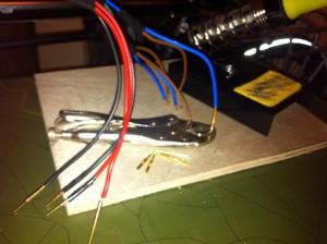 Soldering motor breakout cables to the connector pins